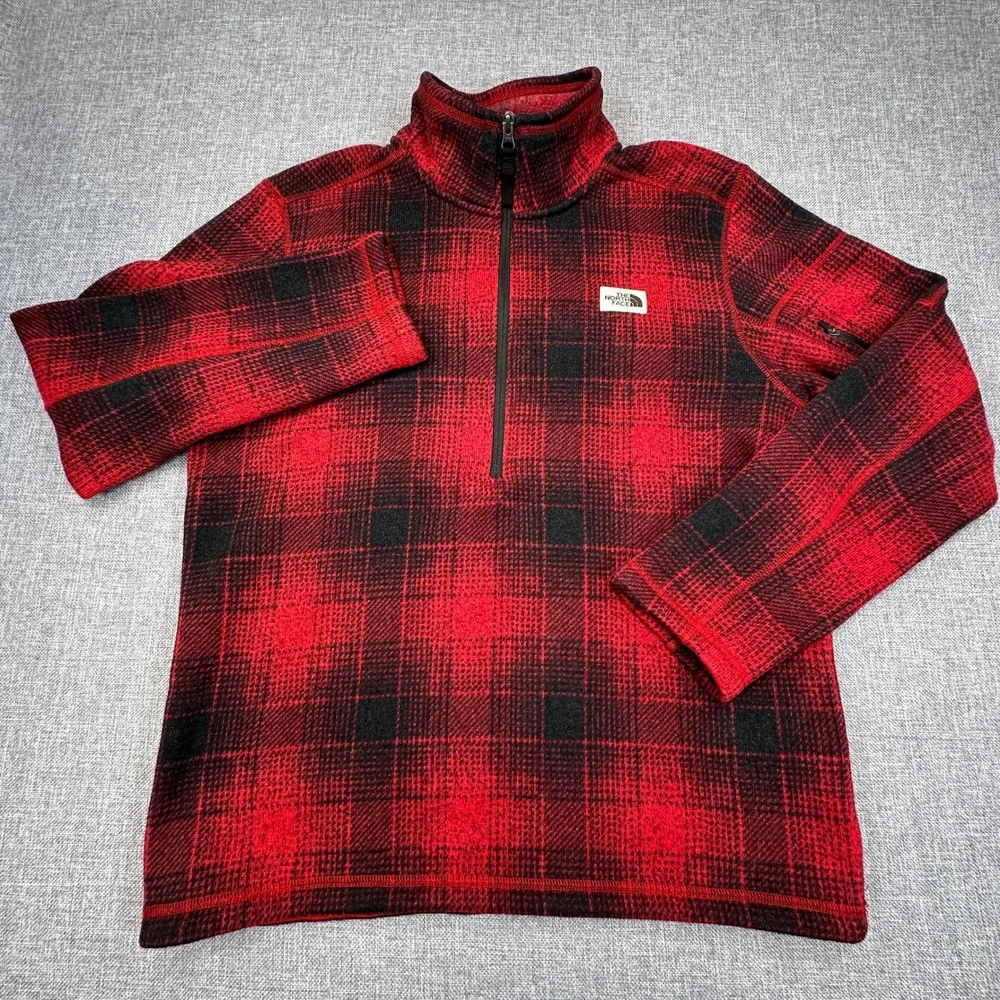 The North Face Gordon Lyons 1/4 Zip Fleece Mens Large‎ Cardinal Red Ombre Plaid